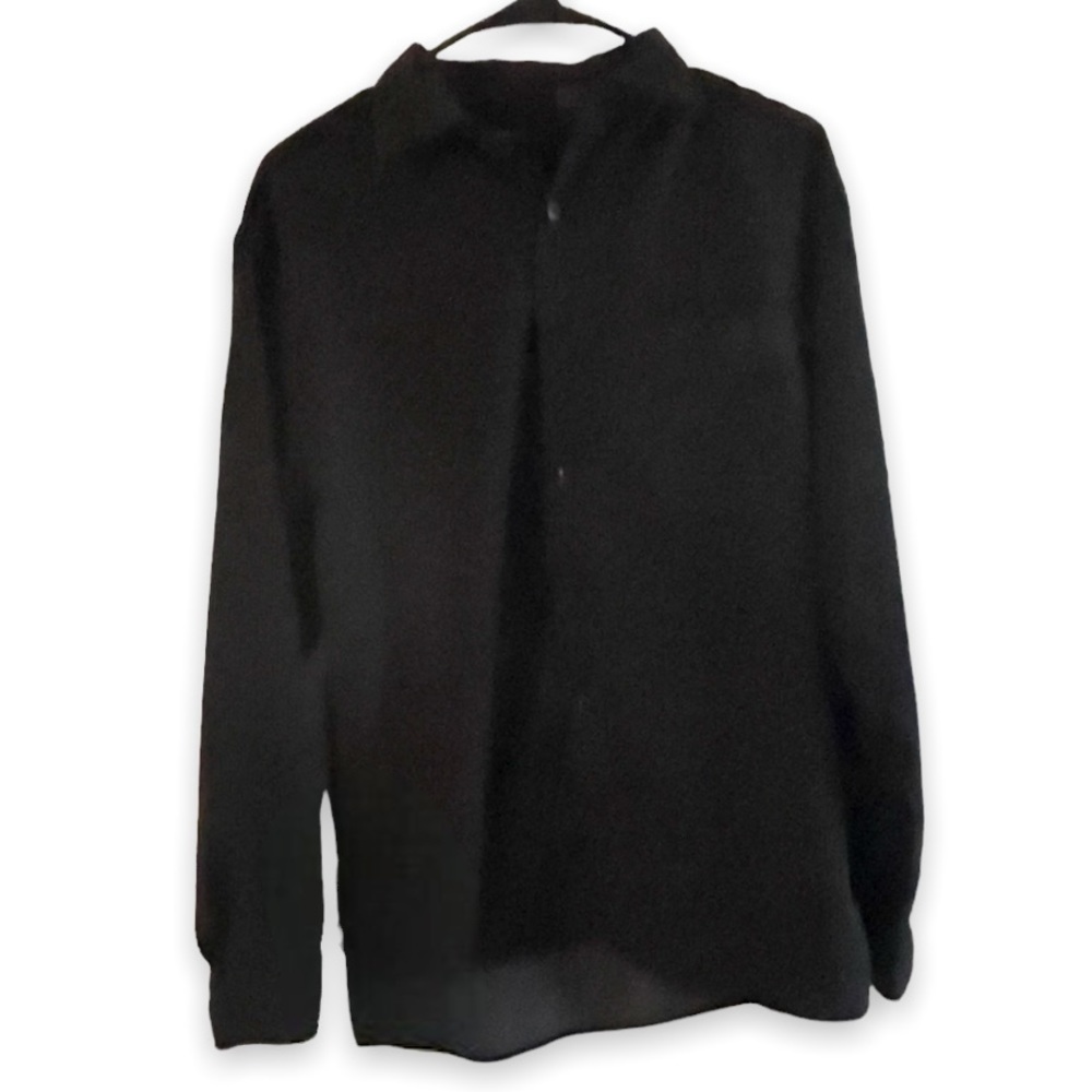 George Mens Black Sueded Emerald Cut Pattern Long Sleeve Button Up Flannel Shirt - Picture 3 of 10